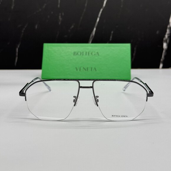 NEW BOTTEGA VENETA BV1109O 001 SILVER AVIATOR UNISEX EYEGLASSES - Picture 2 of 11